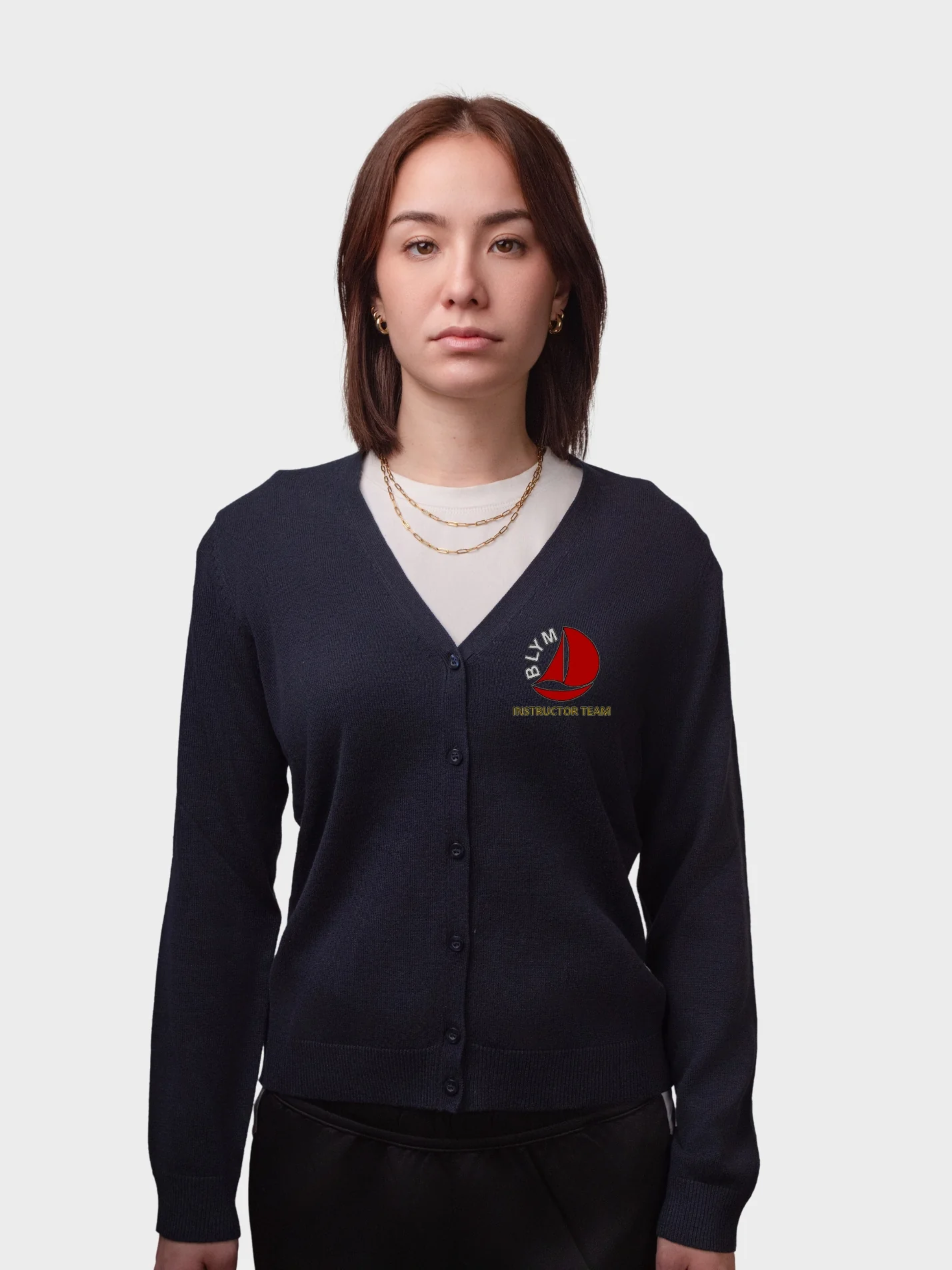 BLYM Instructor Team Ladies V-Neck Knitted Cardigan - Image 3