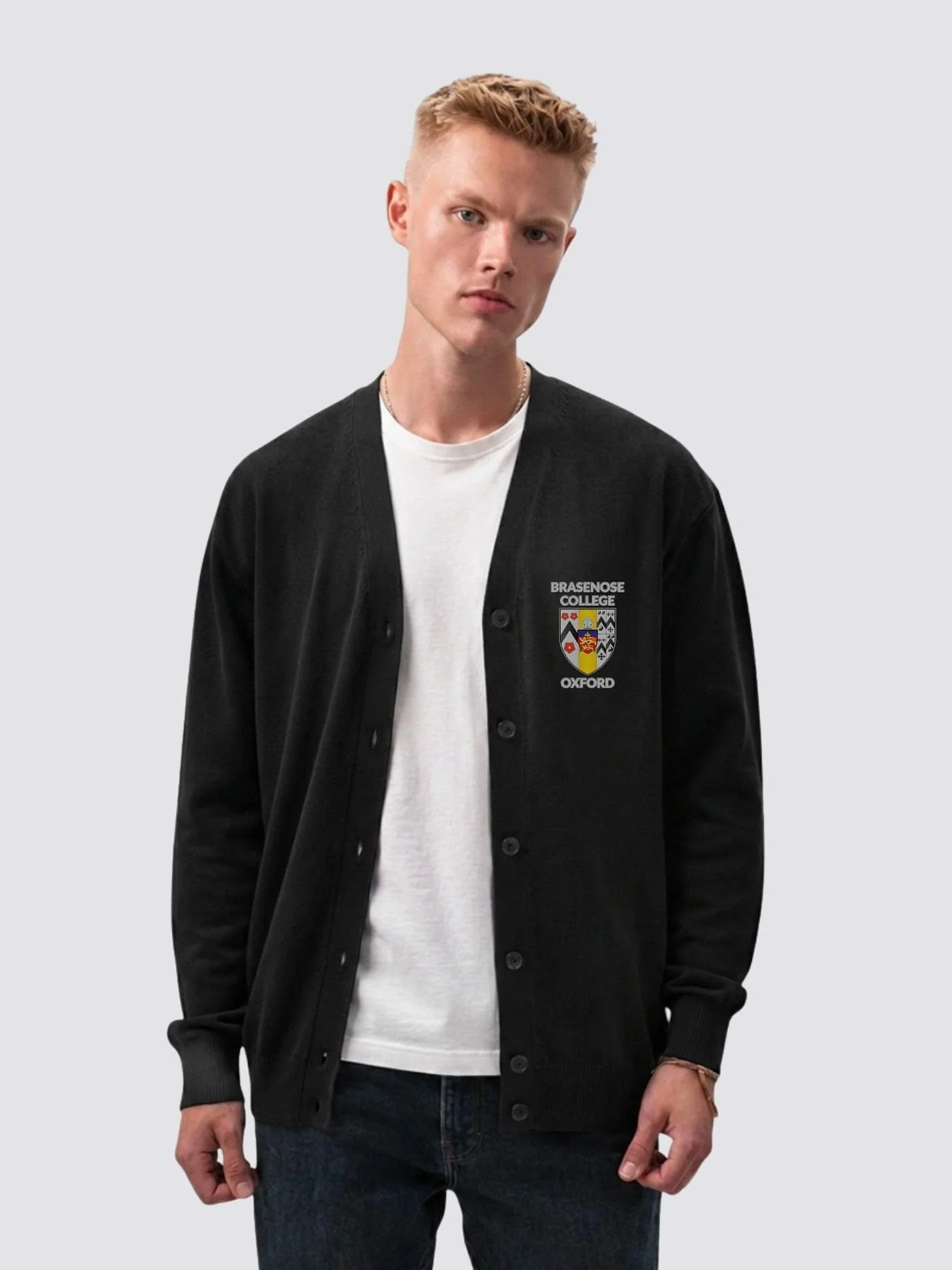 Brasenose College Oxford HCR Men's V-Neck Knitted Cardigan