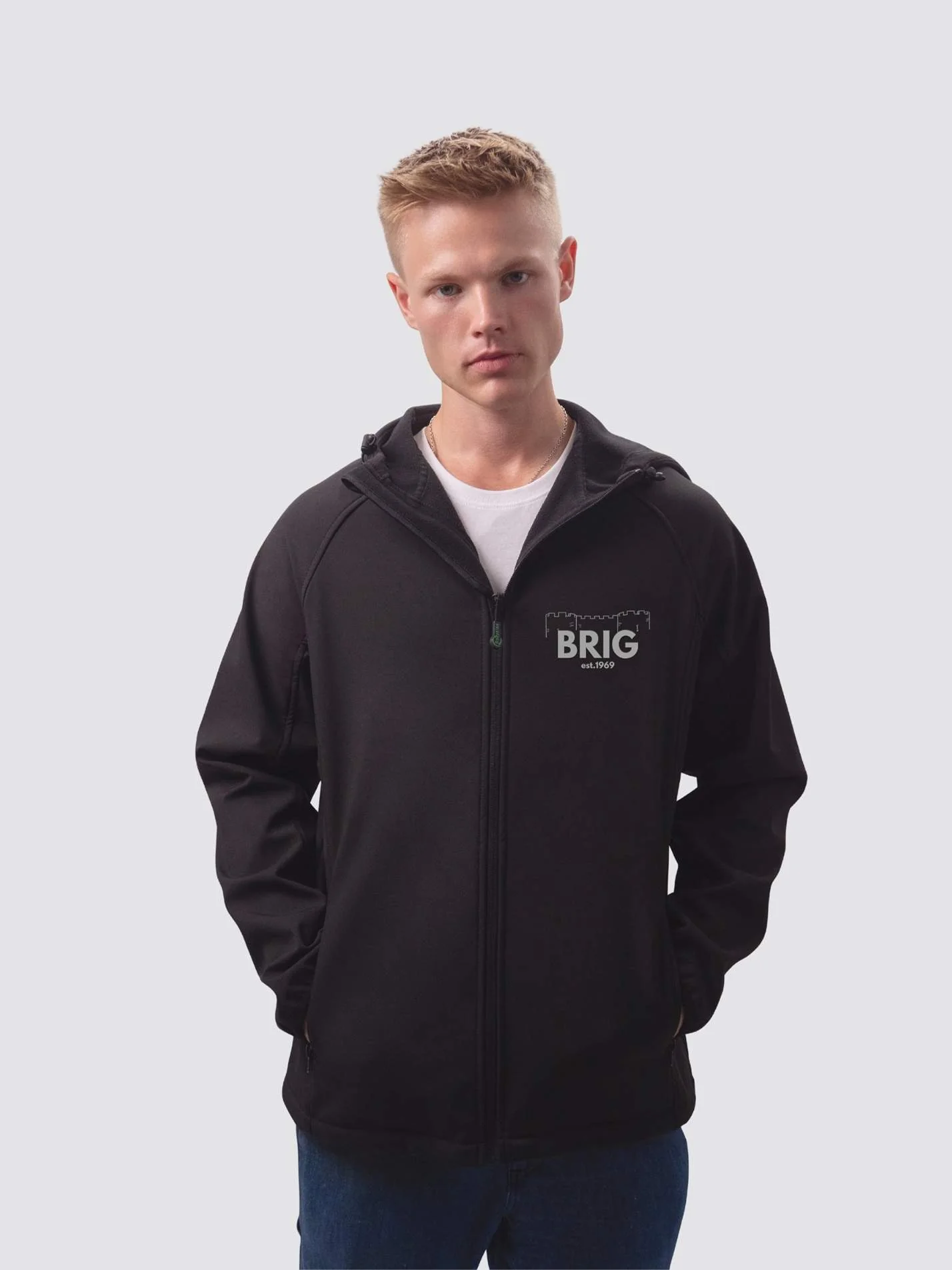 Brig Newspaper Sustainable Men’s Hooded Soft Shell Jacket