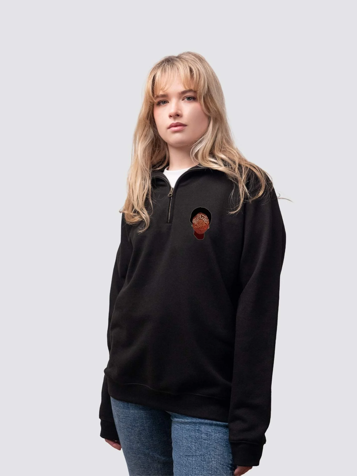 Brown Girl Link Up Unisex 1/4 Zip Sweatshirt