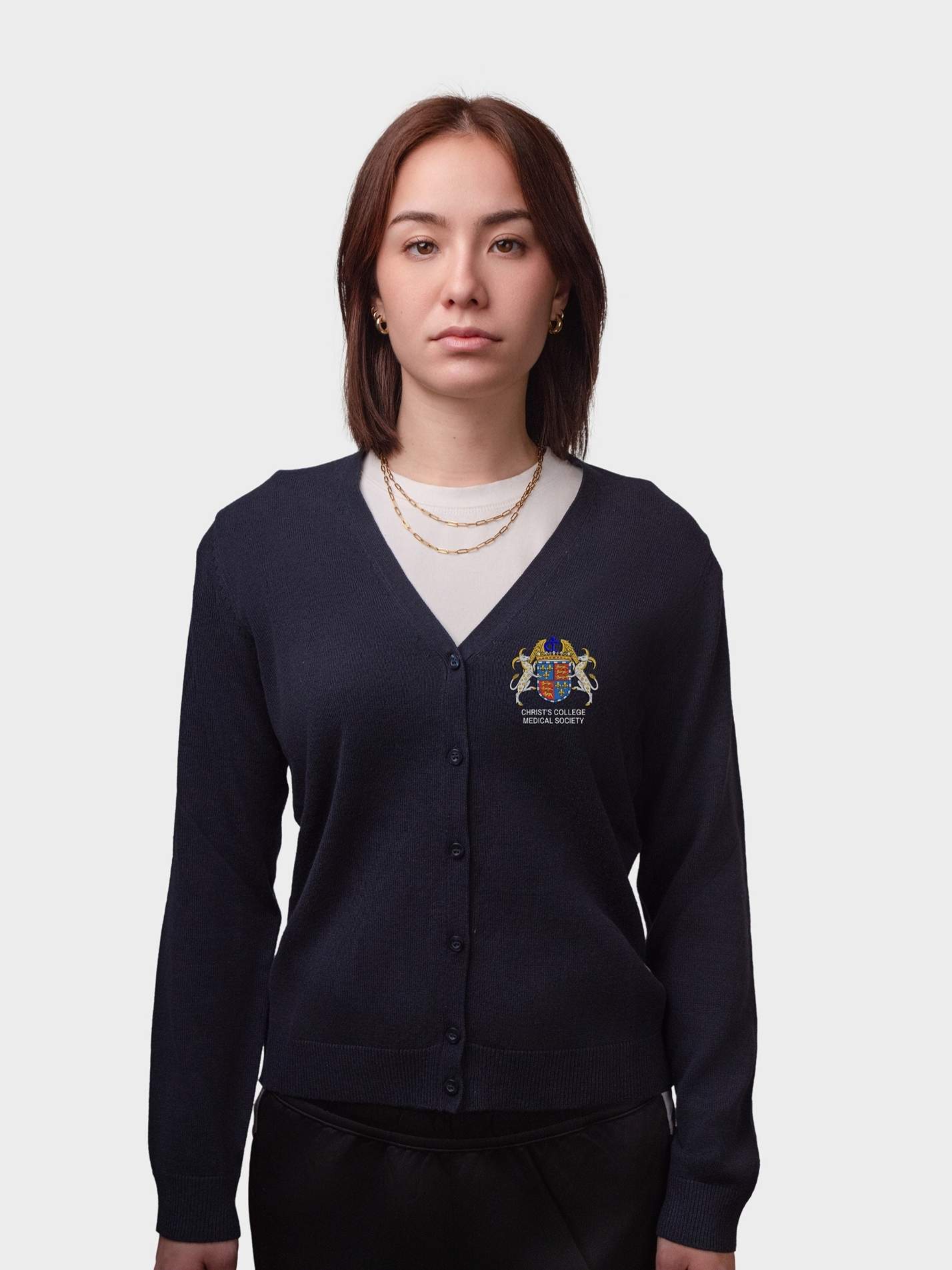 Christ's College Medical Society Ladies V-Neck Knitted Cardigan - Image 3