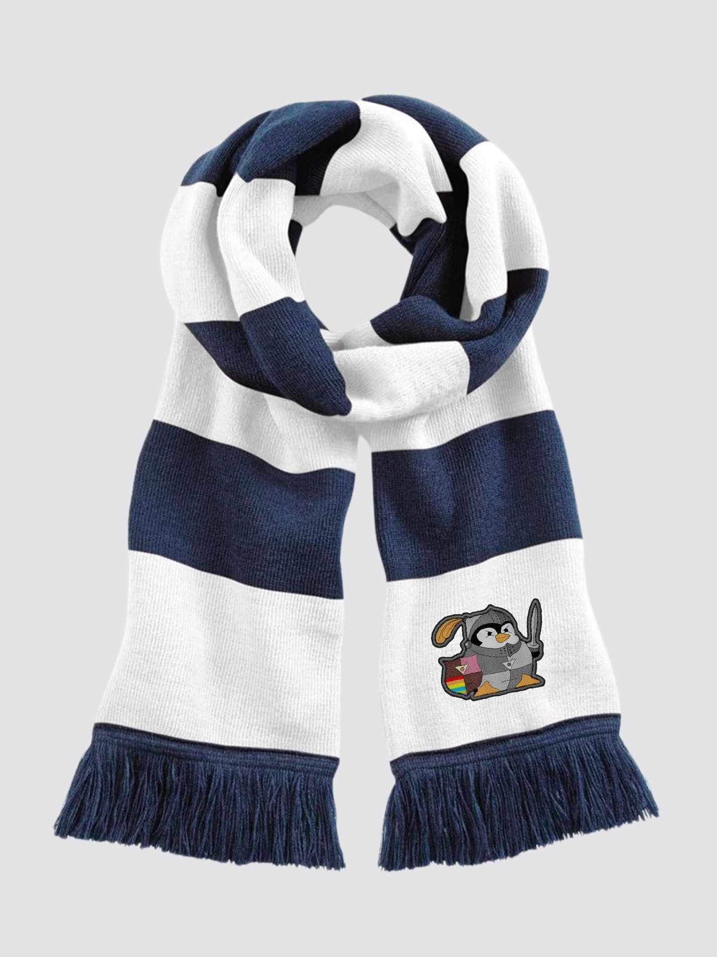 Churchill College MCR- The Vicious Penguin Striped Scarf - Image 2