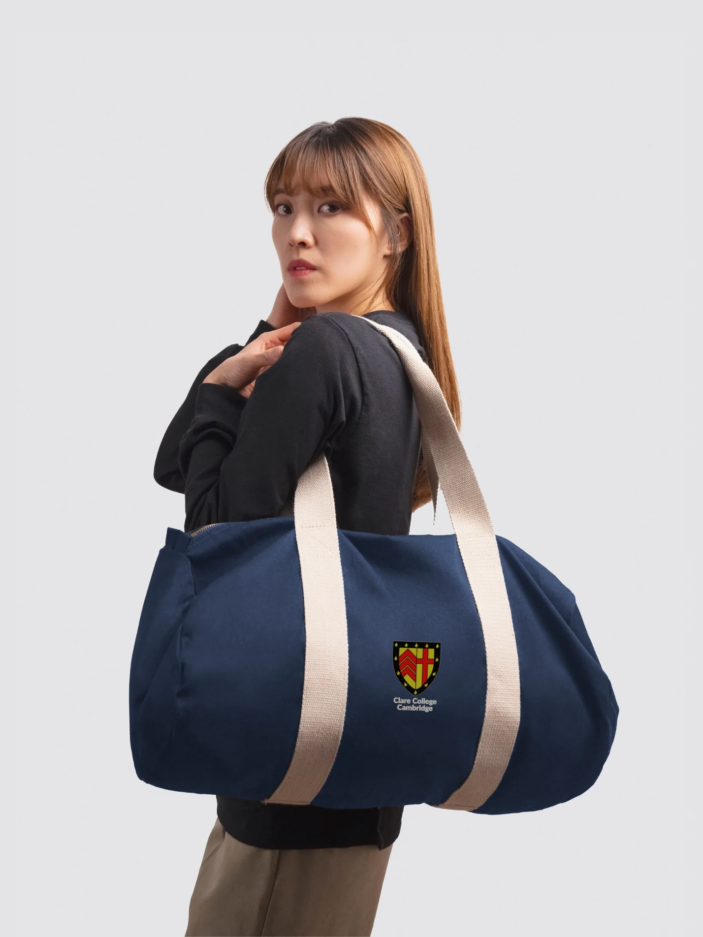 Clare College Cambridge MCR Organic Cotton Canvas Barrel Bag - Image 2
