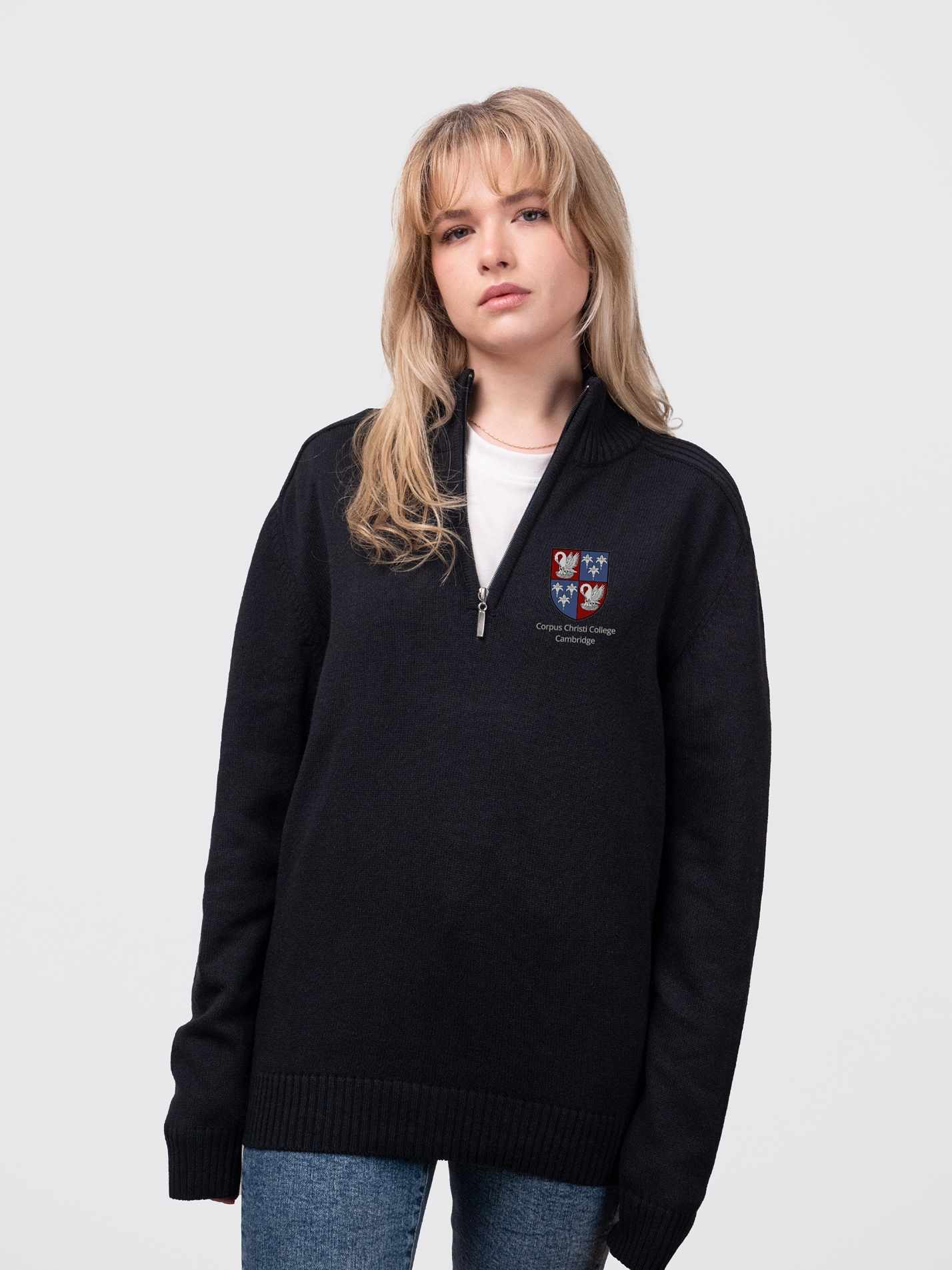 Corpus Christi College Cambridge Sustainable Unisex Zip-Neck Jumper