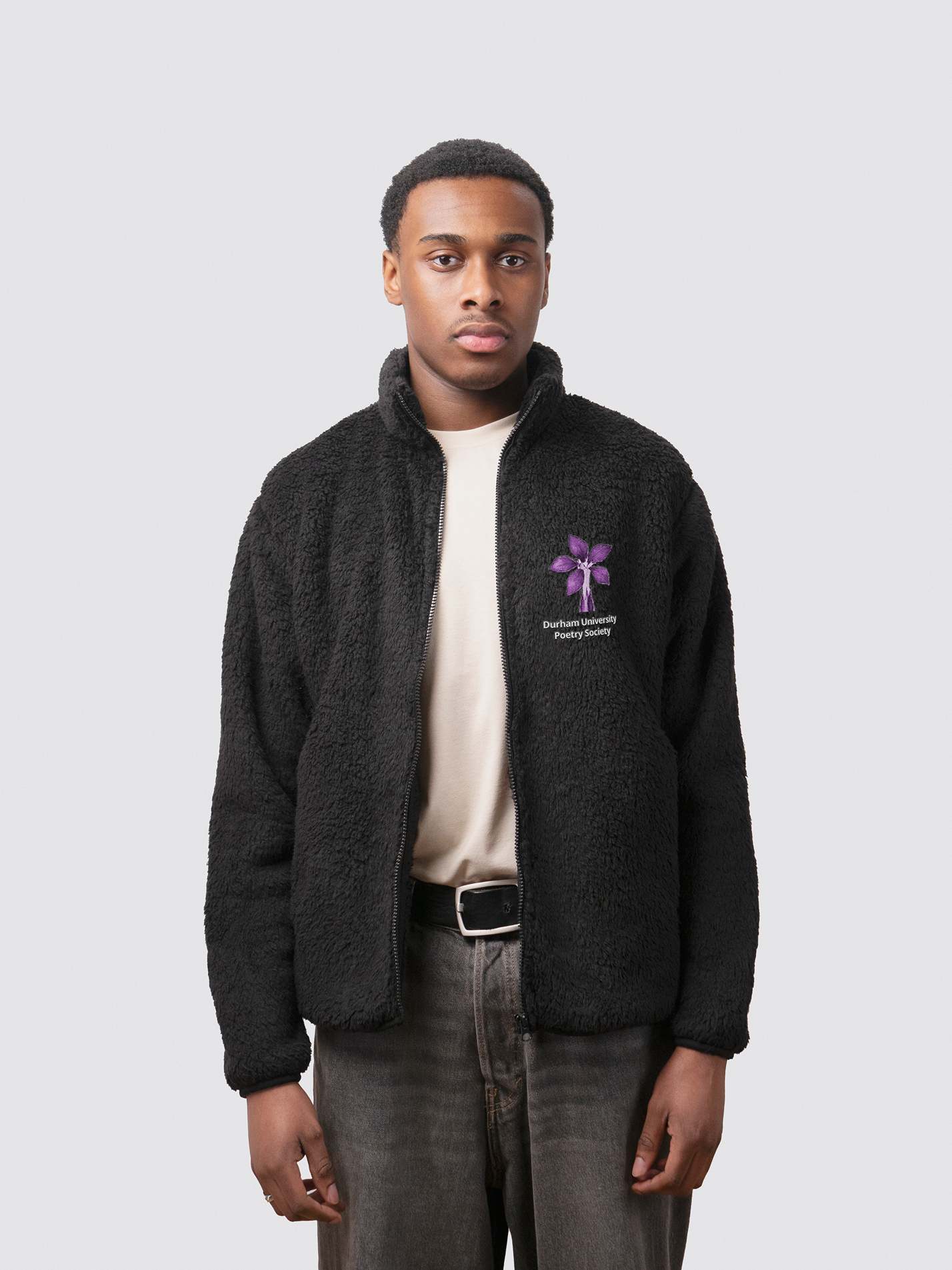 Durham Poetry Society Unisex Sherpa Fleece Zipped Jacket - Image 4