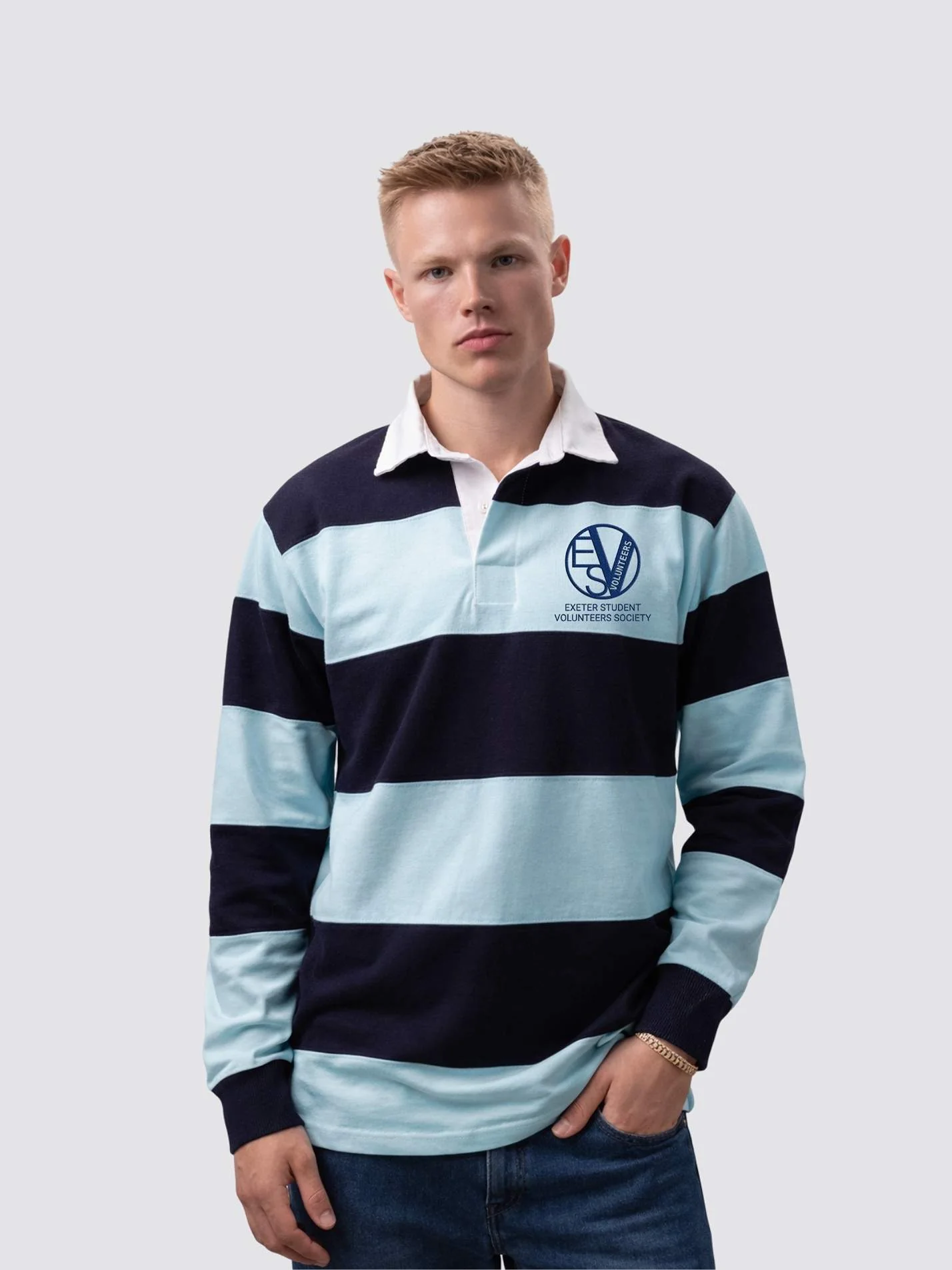 Exeter Student Volunteers Society Unisex Striped Rugby Shirt - Image 5