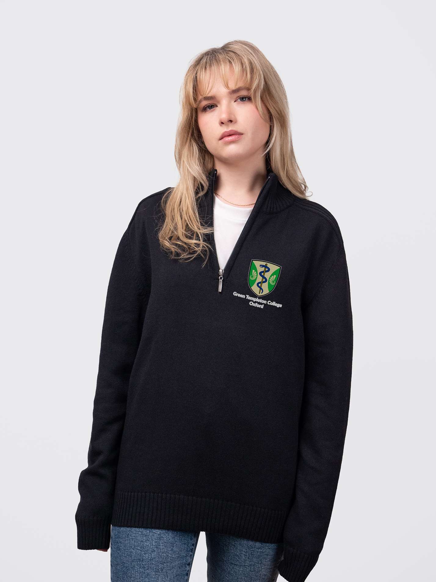 Green Templeton College Oxford Sustainable Unisex Zip-Neck Jumper