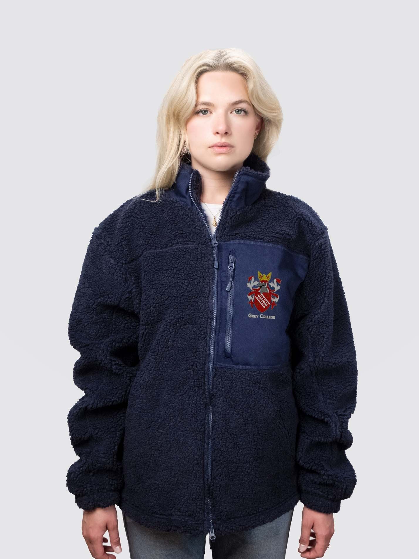 Grey College Durham Unisex Fluffy Sherpa Fleece Jacket - Image 6