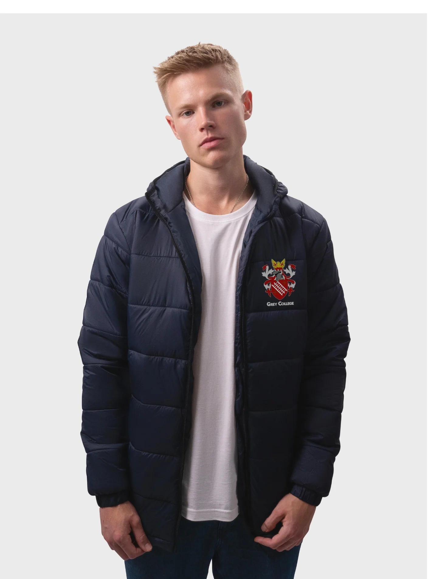 Grey College Durham Sustainable Unisex Hooded Puffer Jacket - Image 6