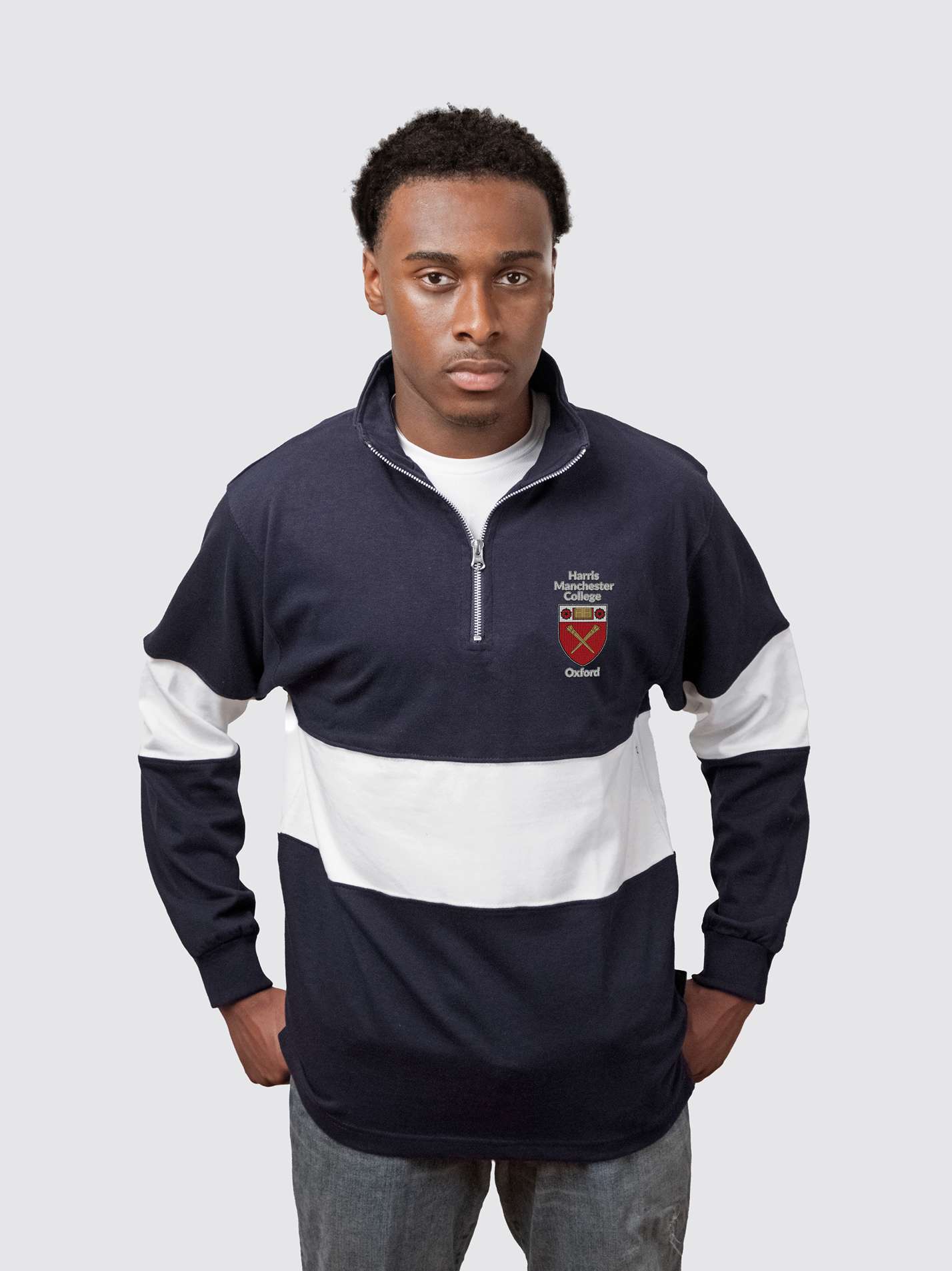 Harris Manchester Oxford Unisex Panelled 1/4 Zip Sweatshirt