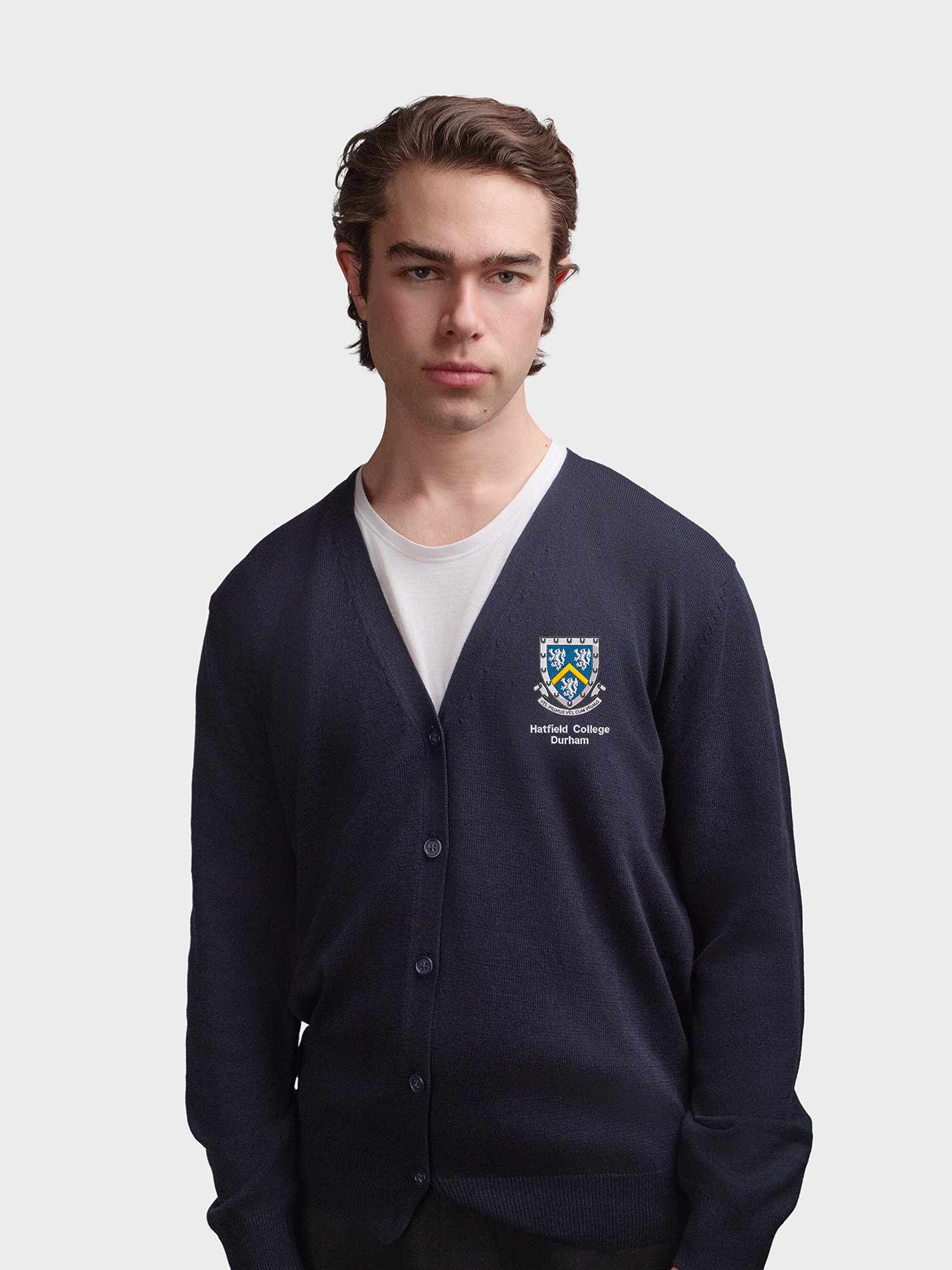 Hatfield College Durham MCR Men's V-Neck Knitted Cardigan - Image 3