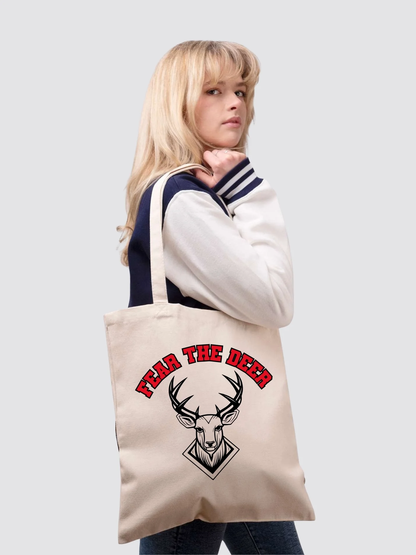 Hertford Fear the Deer Collection Organic Cotton Printed Tote Bag - Image 3
