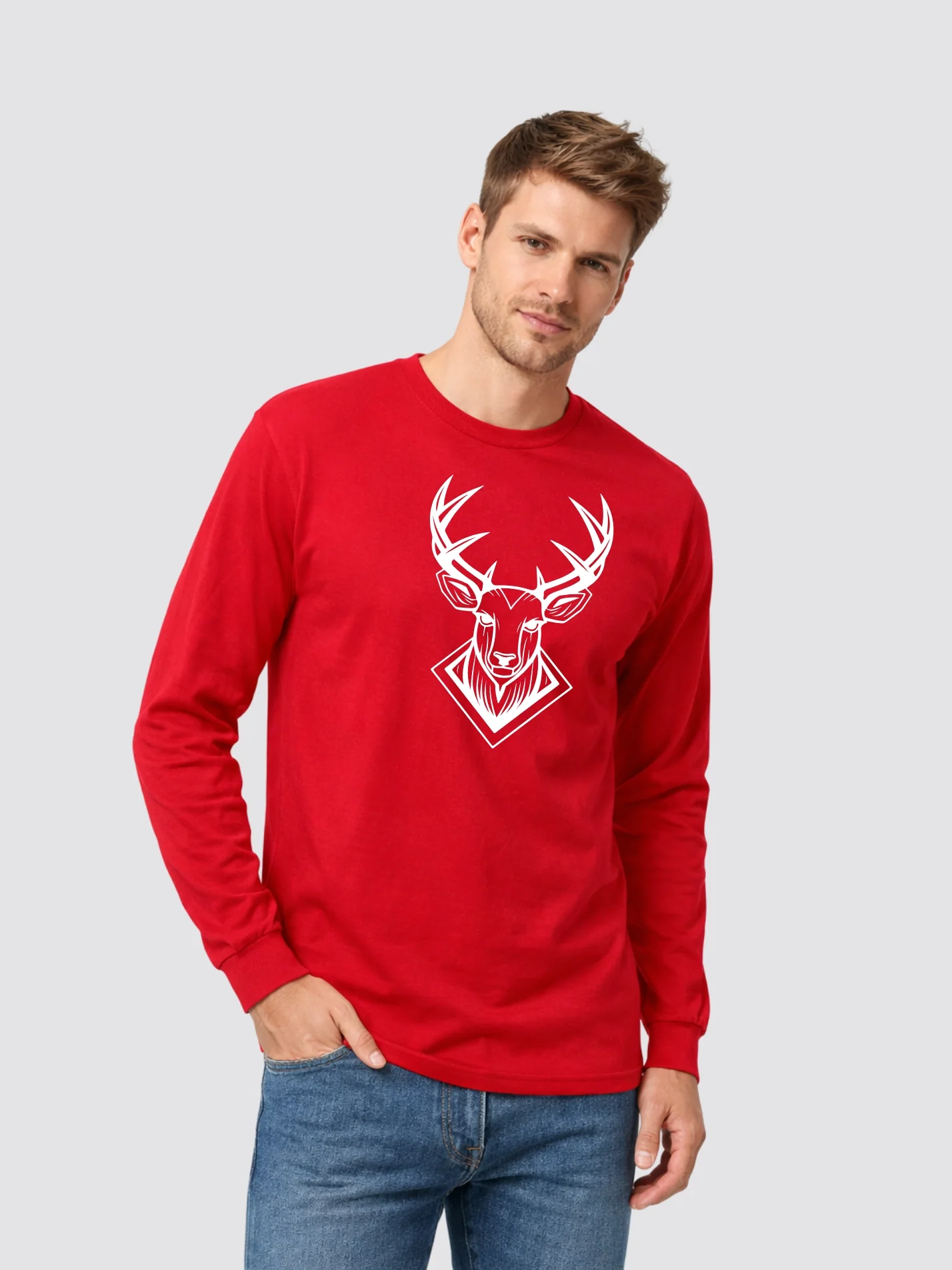 Hertford Fear the Deer Collection Printed Unisex Cotton Long Sleeve T-Shirt - Image 4