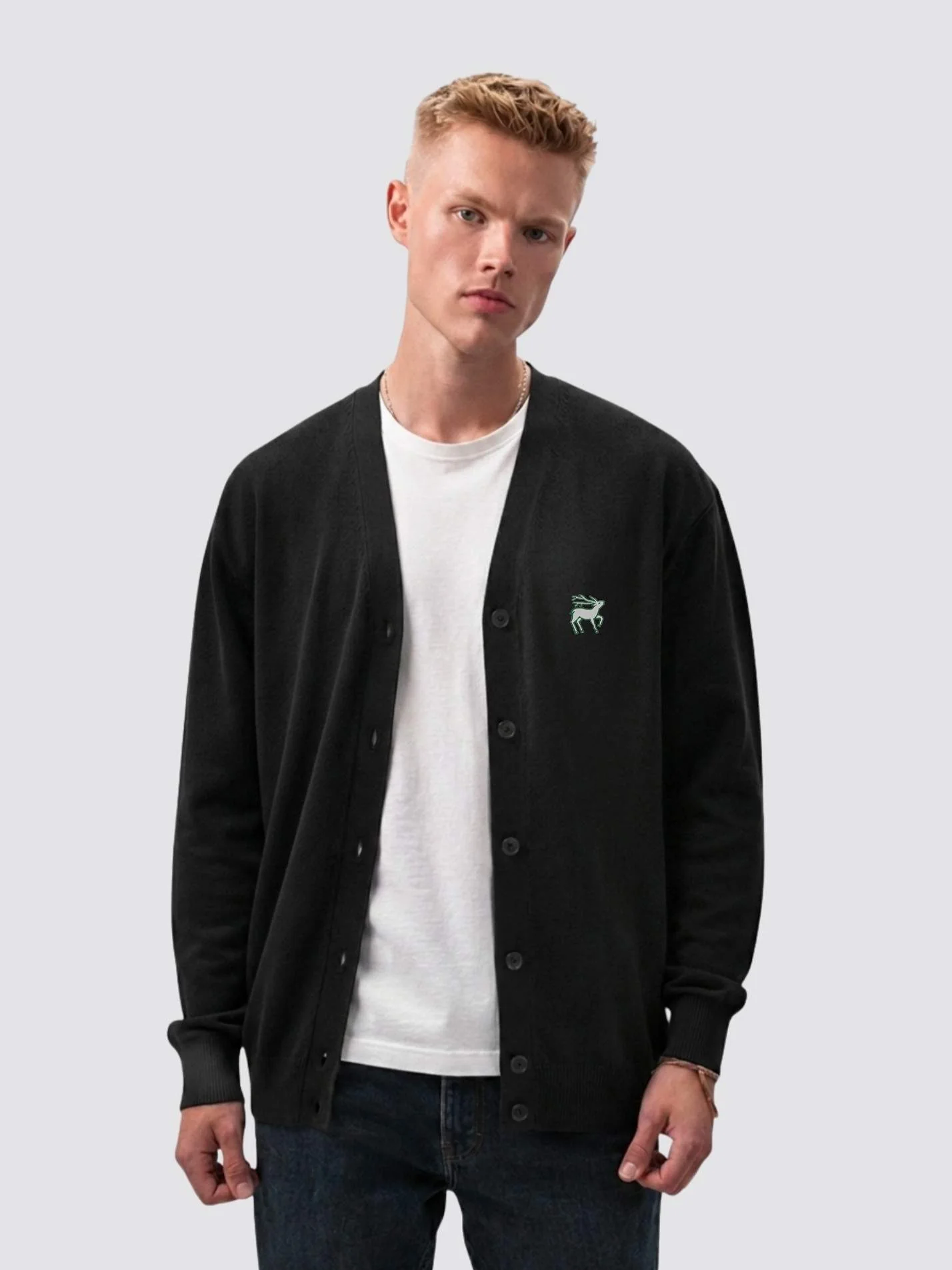 Jesus College Oxford MCR Stag Logo Men's V-Neck Knitted Cardigan