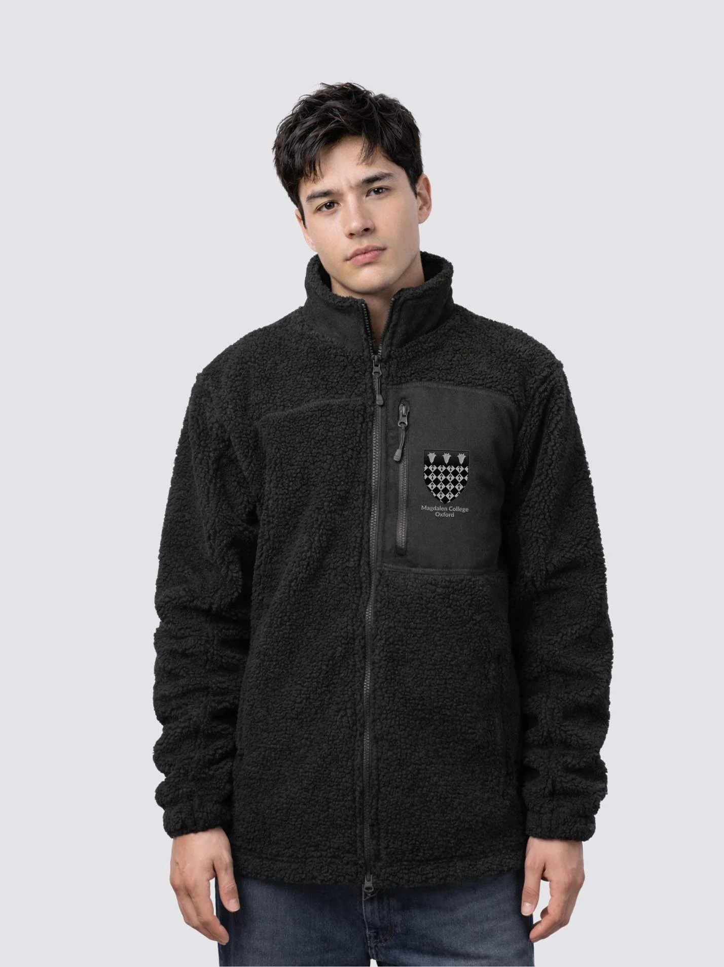 Magdalen College Oxford Unisex Fluffy Sherpa Fleece Jacket - Image 5