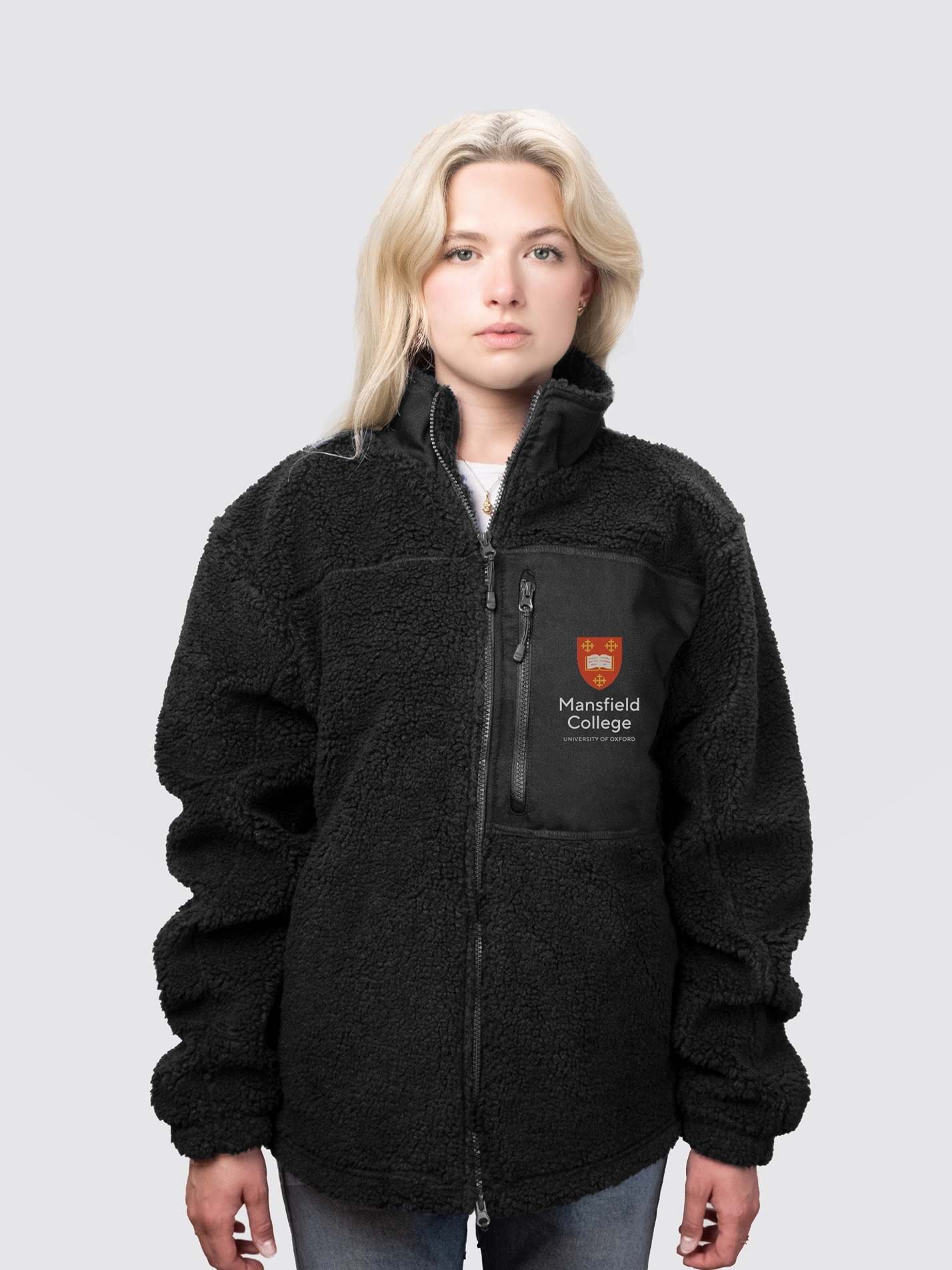 Mansfield College Oxford Unisex Fluffy Sherpa Fleece Jacket - Image 4