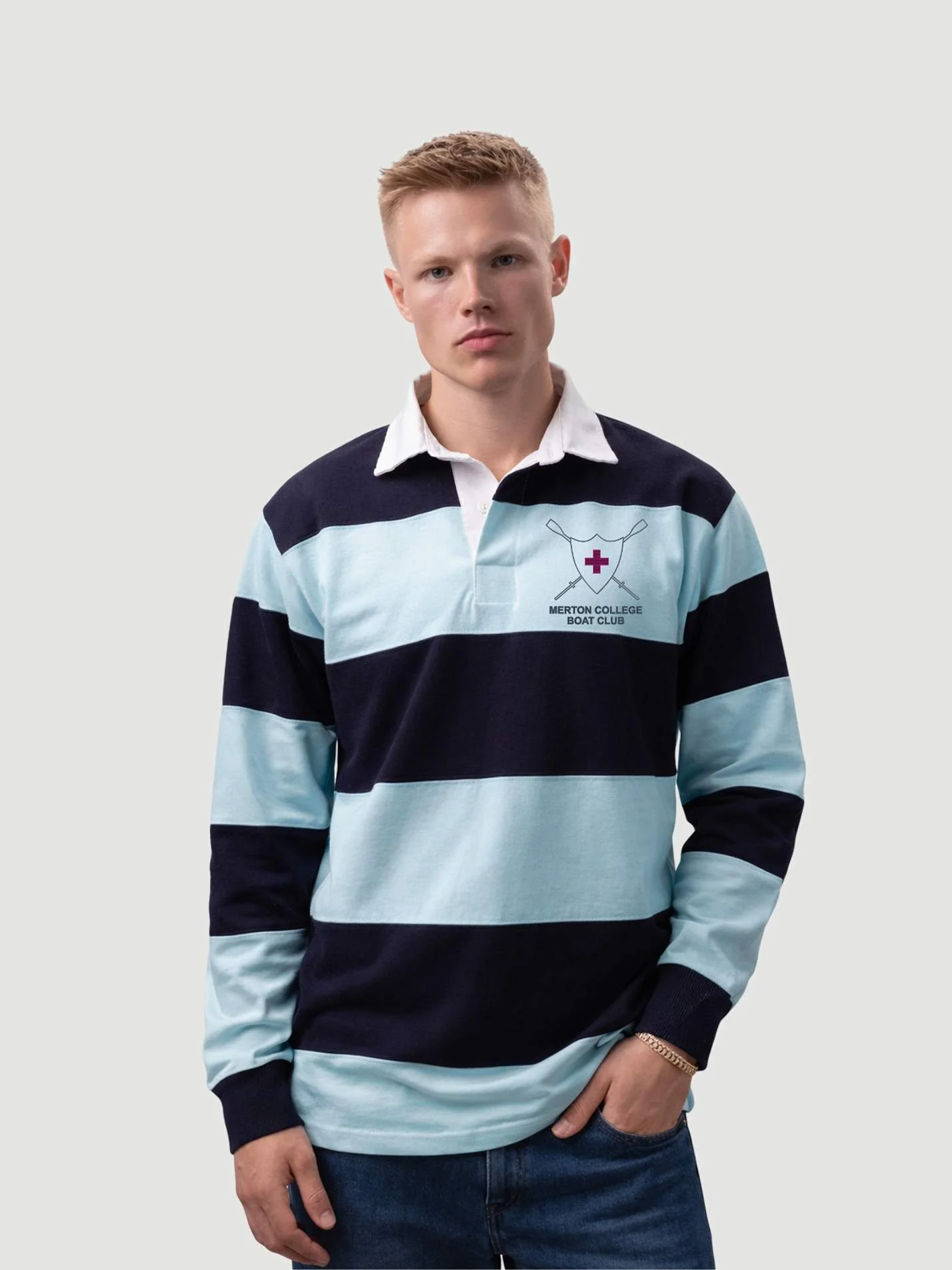 Merton College Boat Club Unisex Striped Rugby Shirt - Image 7