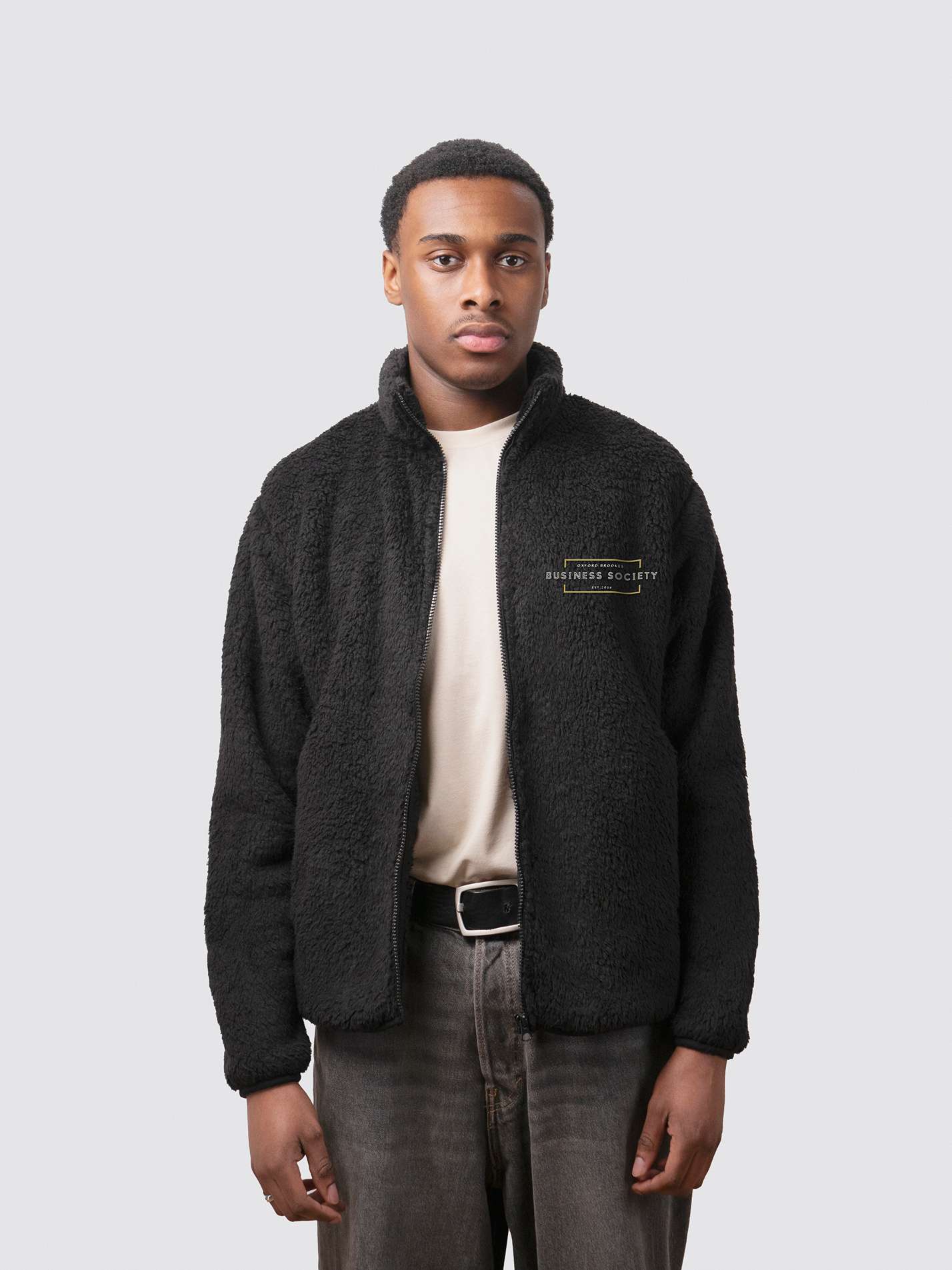 Oxford Brookes Business Society Unisex Sherpa Fleece Zipped Jacket - Image 4
