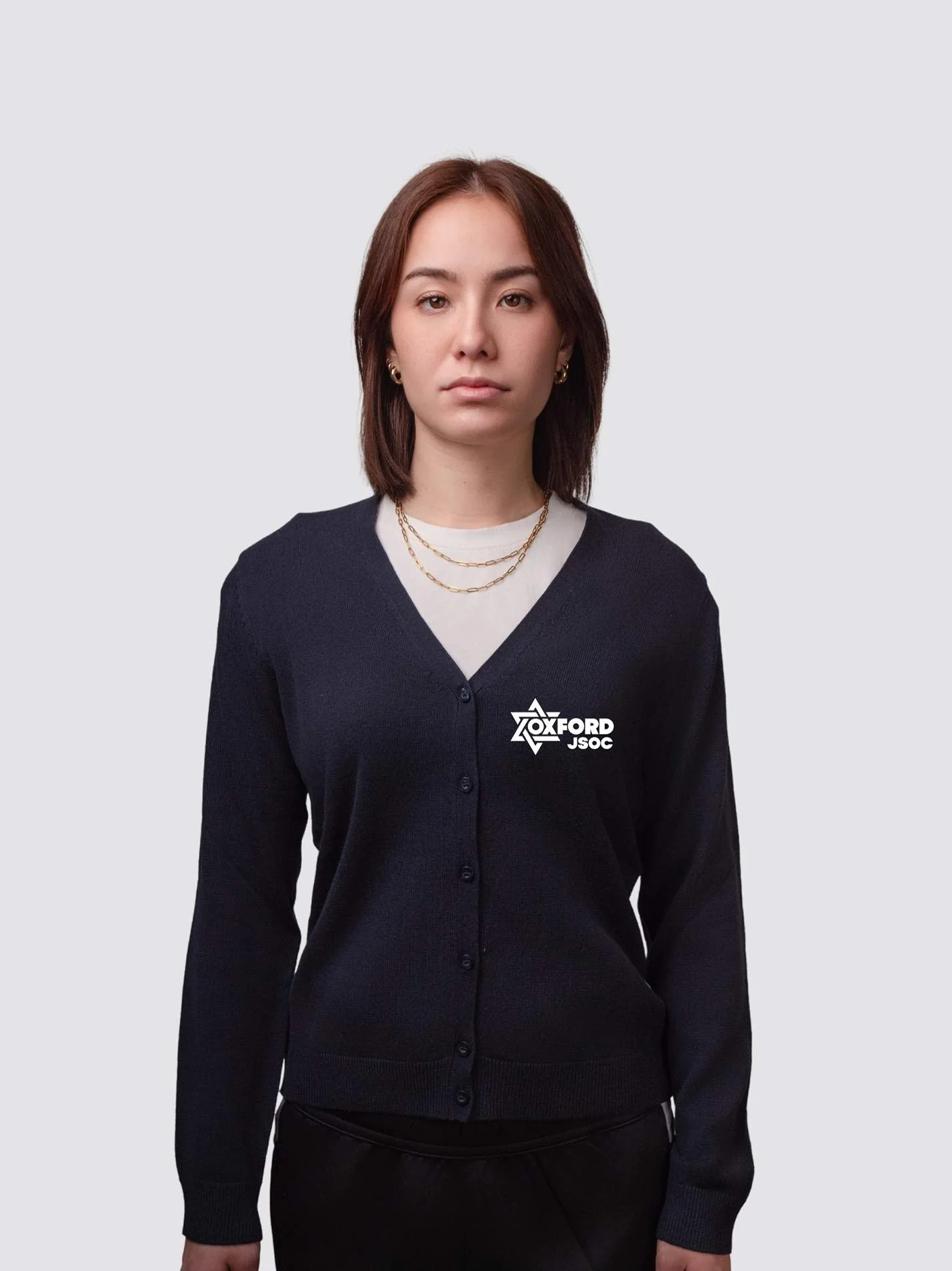 Oxford Jewish Society Ladies V-Neck Knitted Cardigan - Image 3