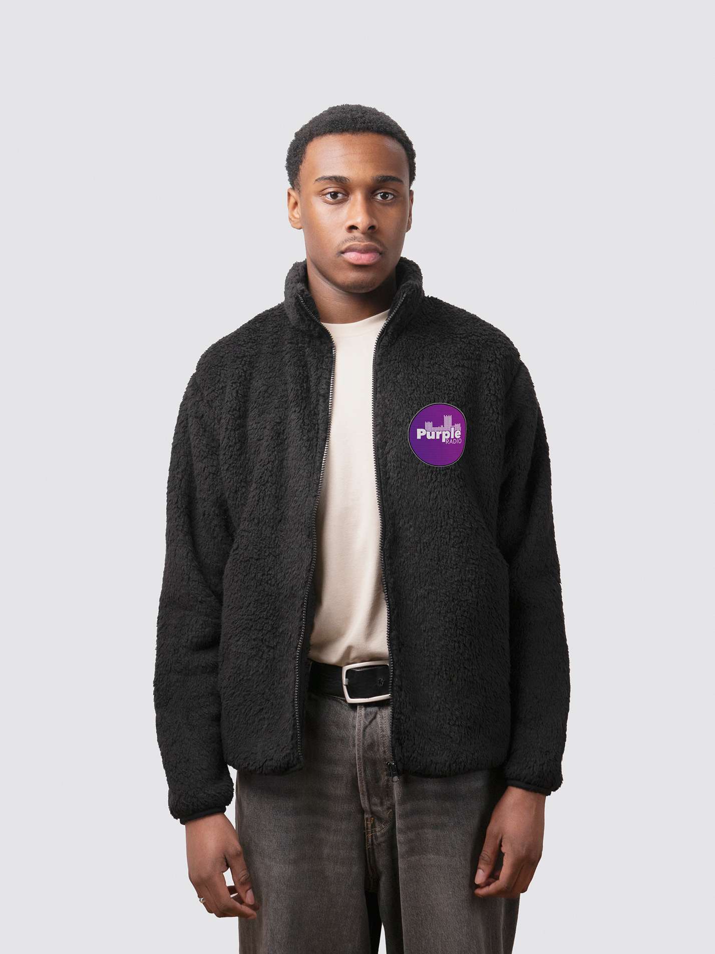 Purple Radio Unisex Sherpa Fleece Zipped Jacket - Image 4