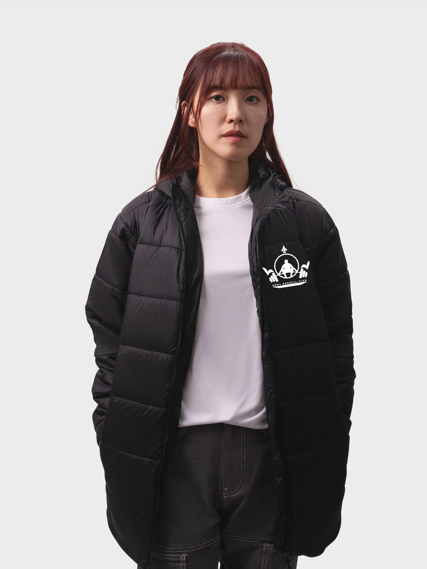 QMBL Barbell Sustainable Unisex Hooded Puffer Jacket - Image 3