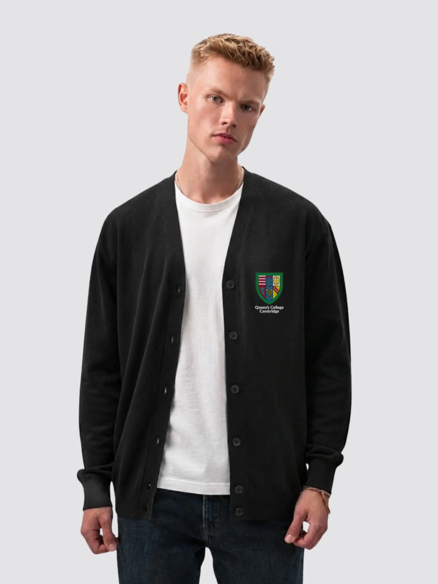 Queens' College Cambridge MCR Men's V-Neck Knitted Cardigan