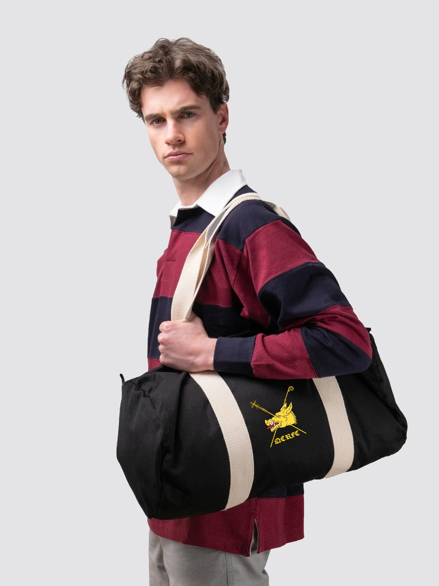 Queens’ College Rugby Club Organic Cotton Canvas Barrel Bag
