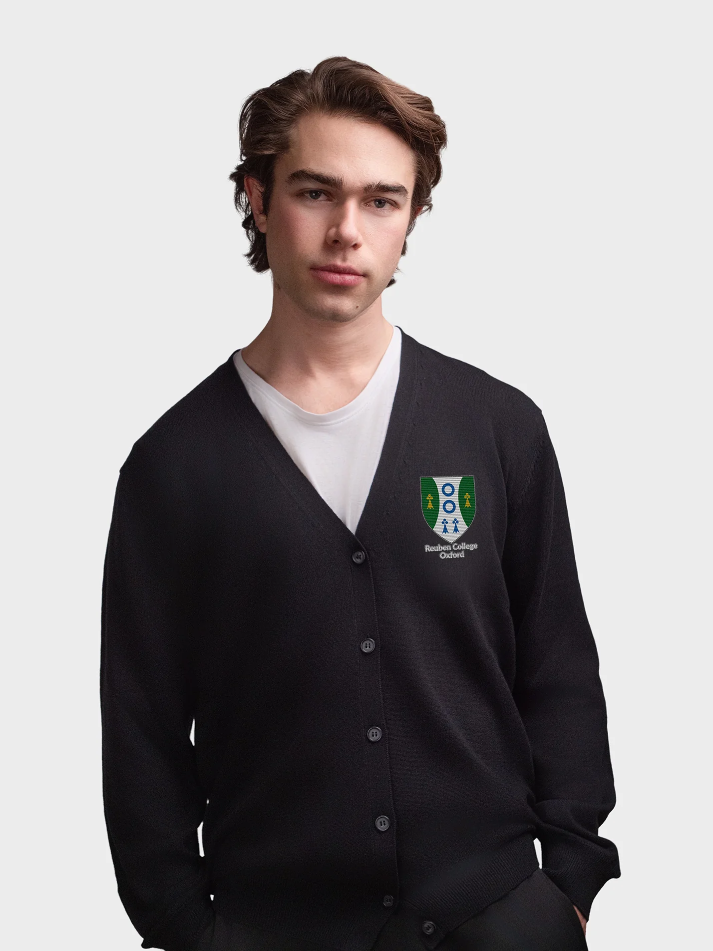 Reuben College Oxford Men's V-Neck Knitted Cardigan
