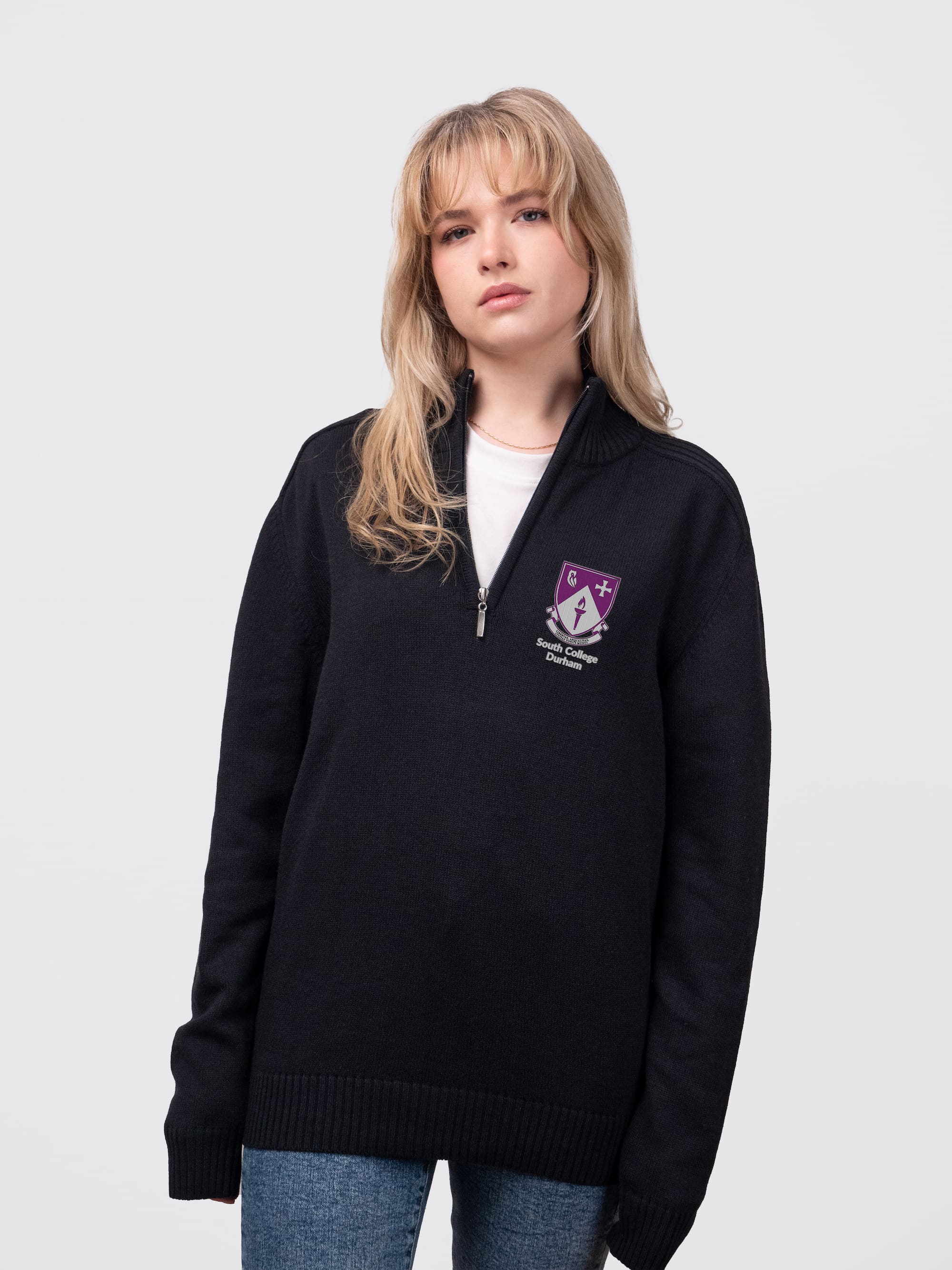 South College Durham Sustainable Unisex Zip-Neck Jumper