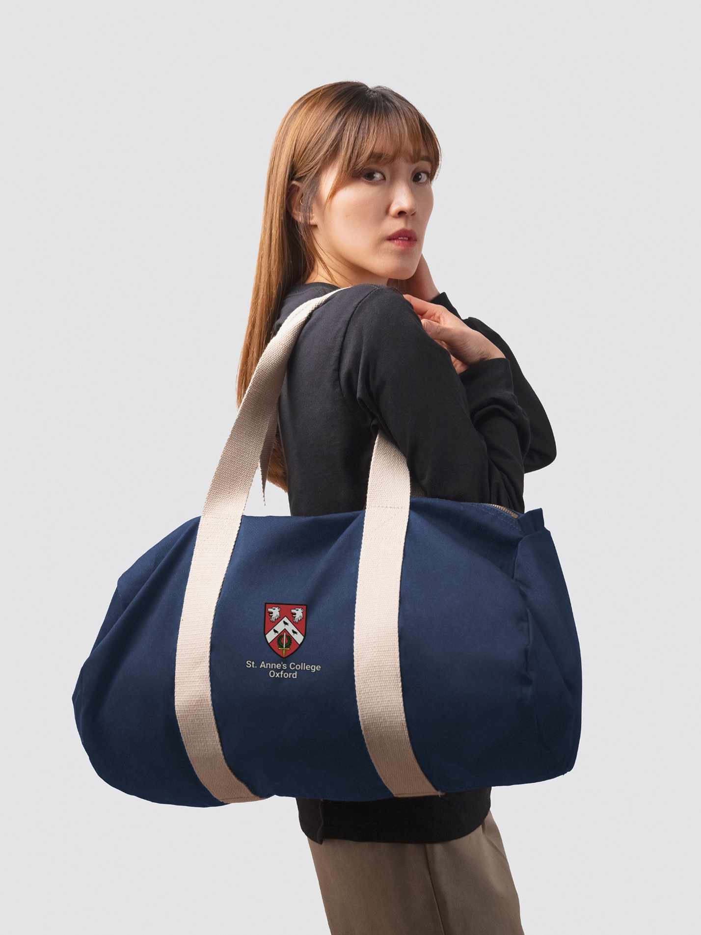 St Anne's College Oxford MCR Organic Cotton Canvas Barrel Bag - Image 2