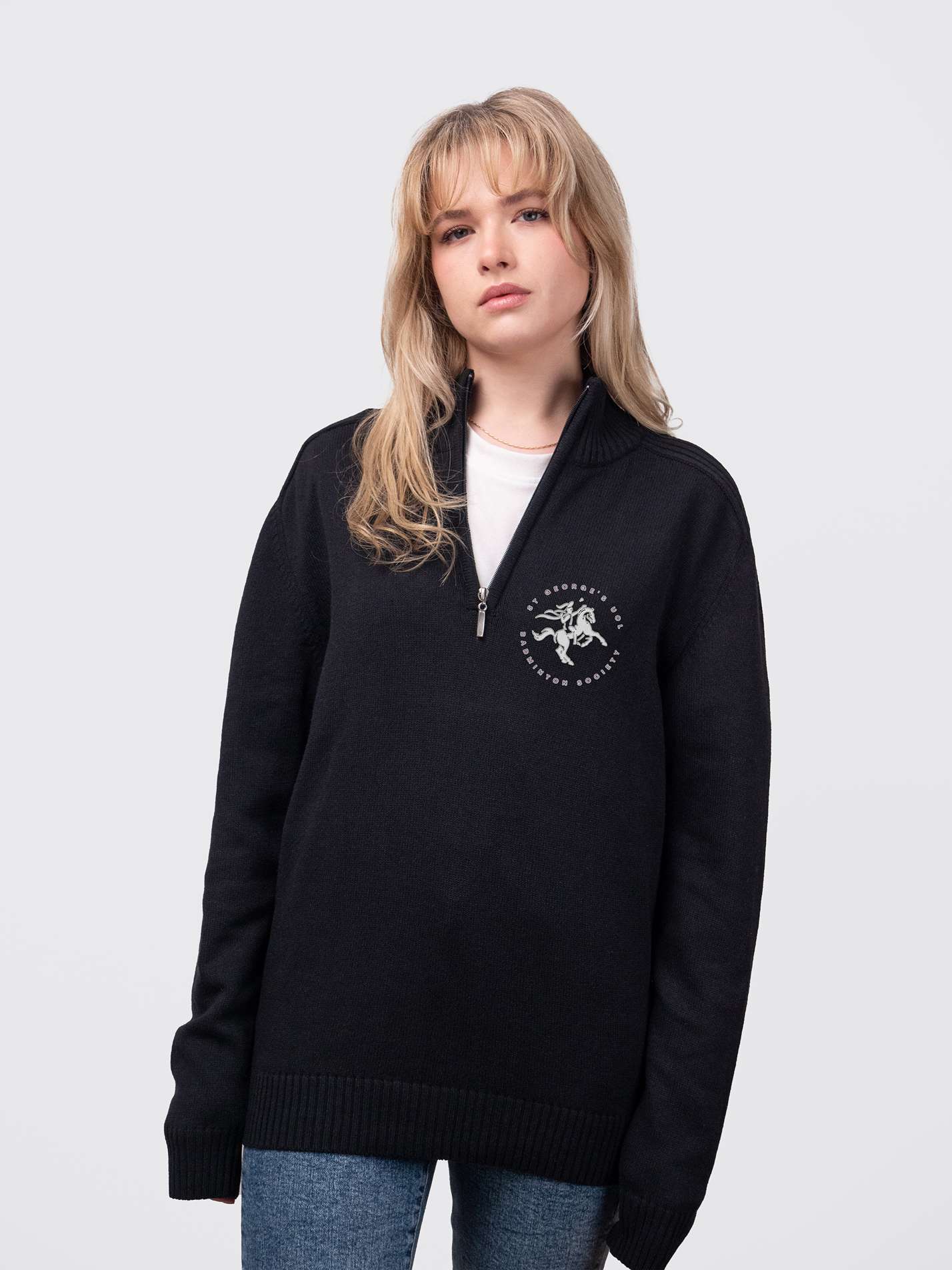 St George's Badminton Sustainable Unisex Zip-Neck Jumper