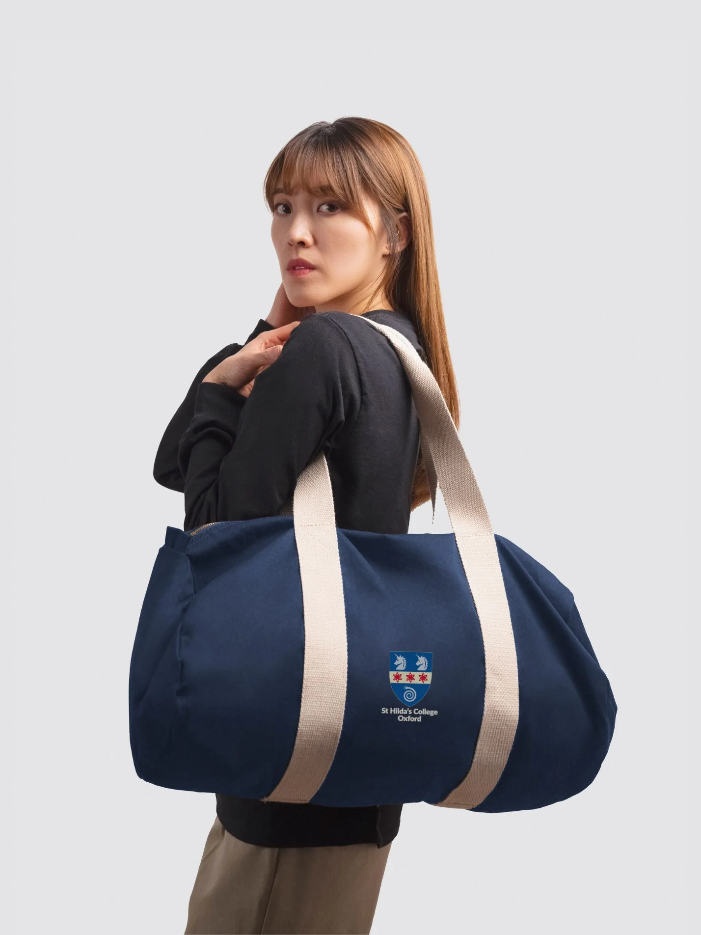 St Hilda's College Oxford MCR Organic Cotton Canvas Barrel Bag - Image 2