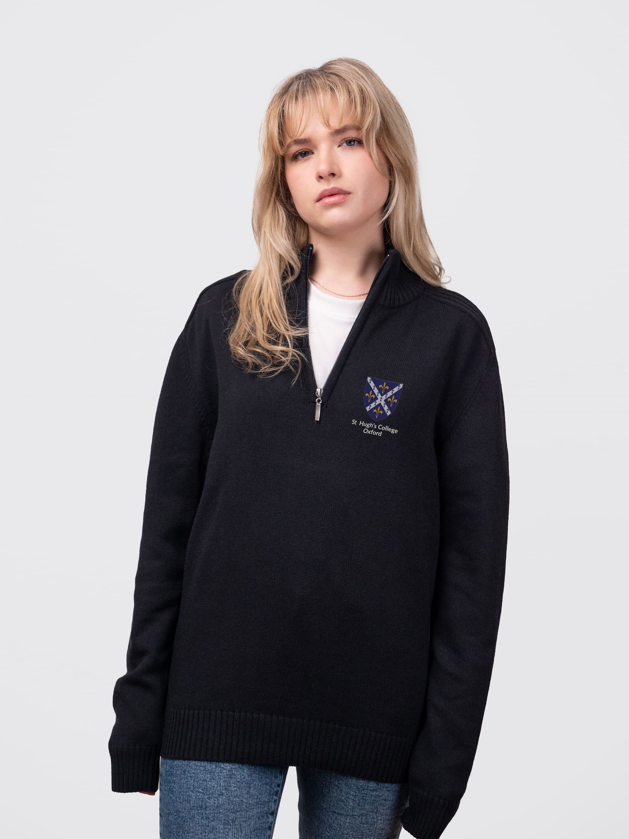 St Hugh's College Oxford Sustainable Unisex Zip-Neck Jumper