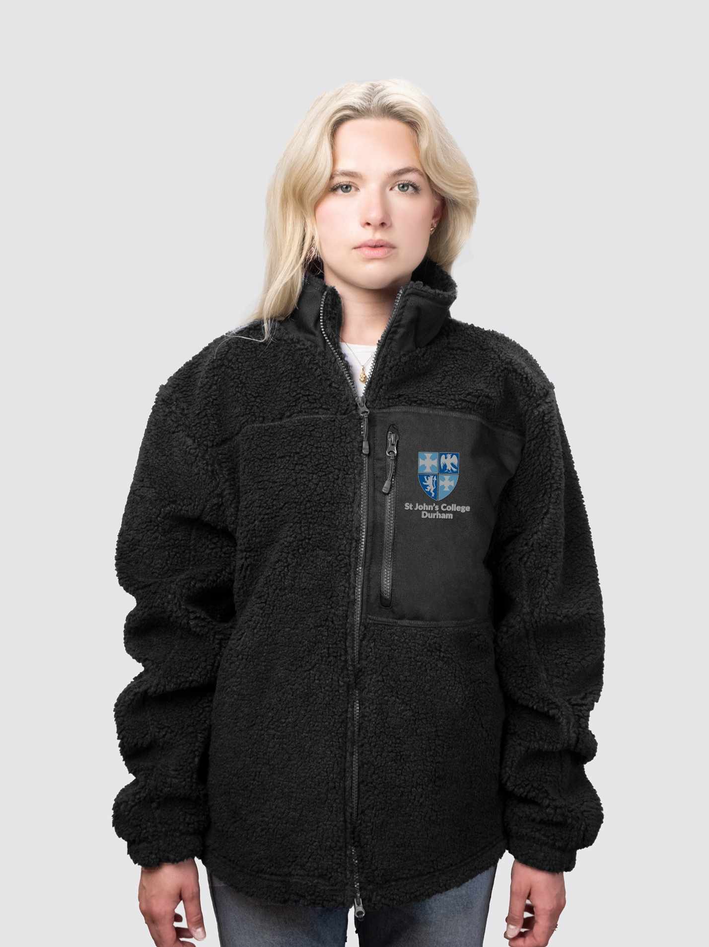 St John's College Durham Unisex Fluffy Sherpa Fleece Jacket - Image 6