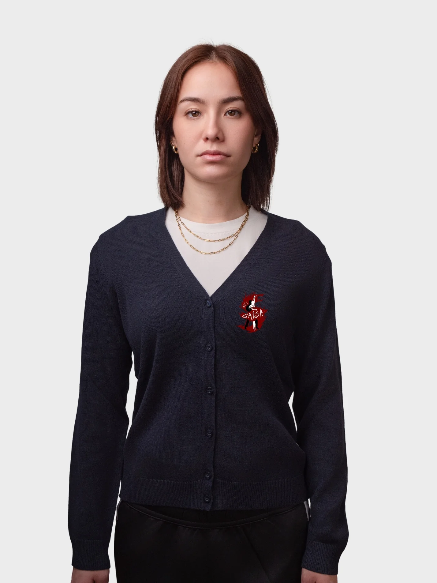 UCL Salsa Ladies V-Neck Knitted Cardigan - Image 3