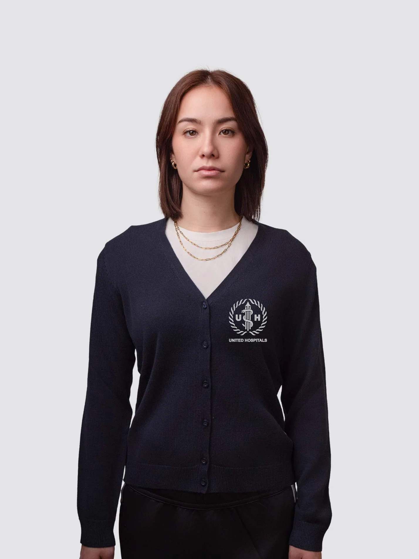 United Hospitals Ladies V-Neck Knitted Cardigan - Image 3