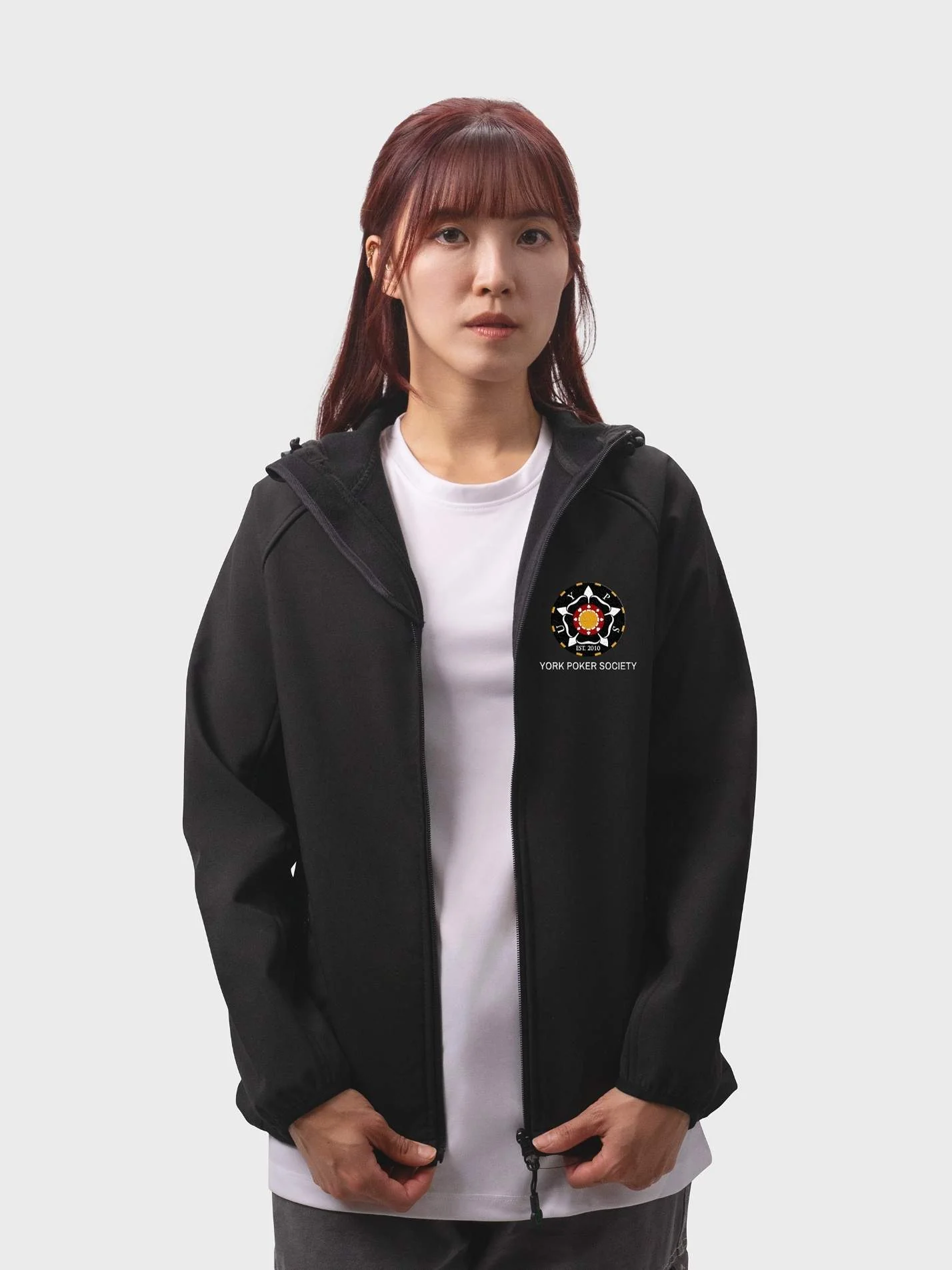 York Poker Society Sustainable Ladies Hooded Soft Shell Jacket